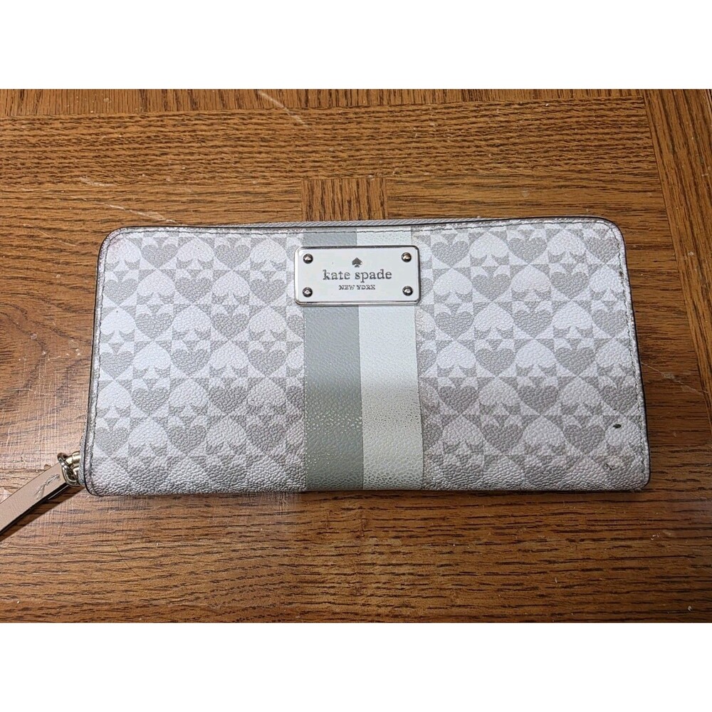 Kate Spade 'Spade' Pattern Gray And White Leather Zip Around Wallet